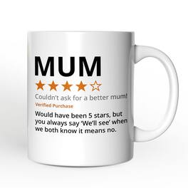 OrnamentallyYou - Mum Star Reviewed Mug, Playful Mother Gift - White