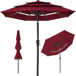 Best Choice Products - 10ft 3-Tier Patio Umbrella, Market Sun Shade w/ Tilt Adjustment, Easy Crank - Burgundy