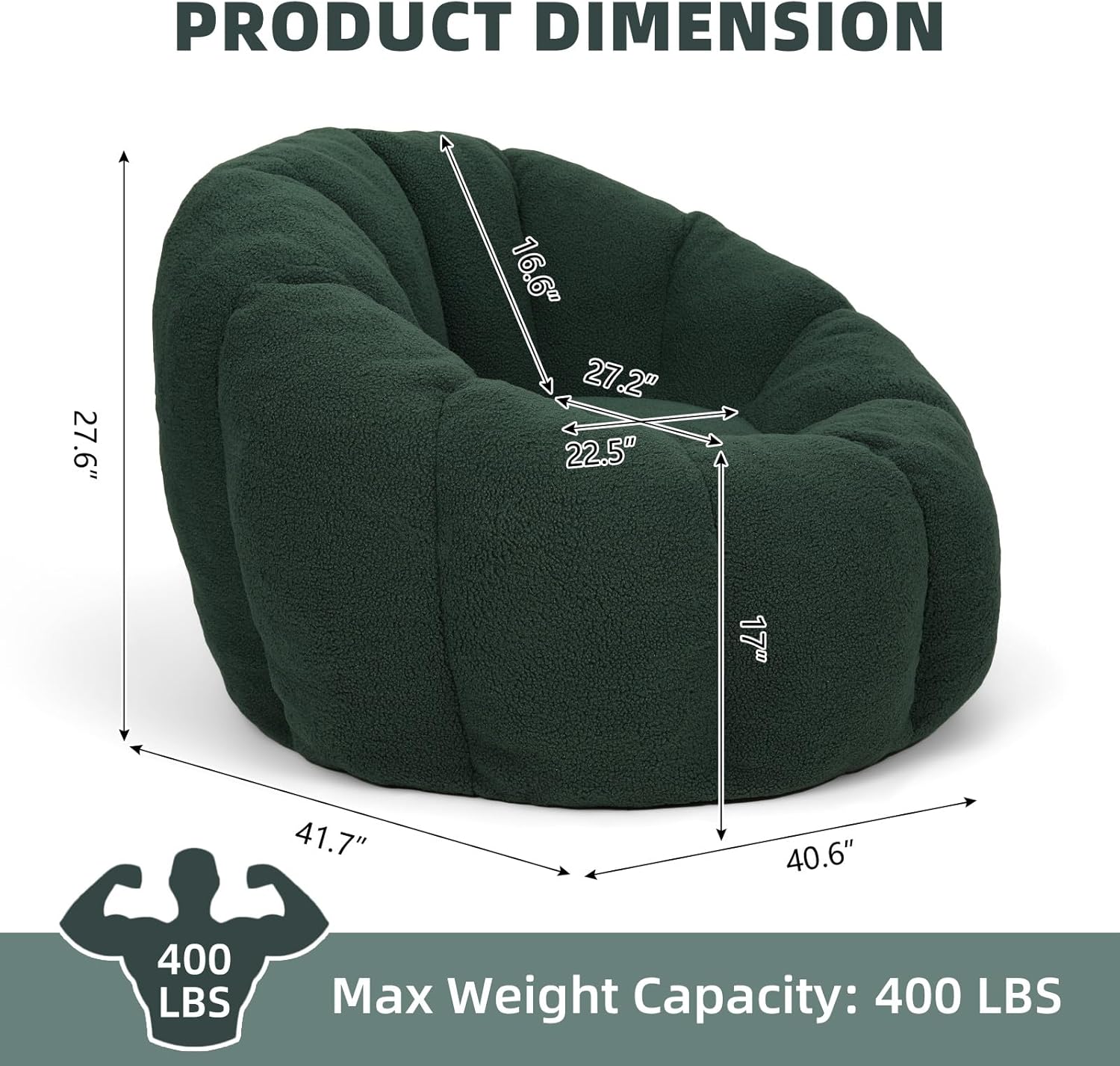 PRODUCT DIMENSION  
27.6" x 16.6" x 27.2" x 22.5" x 17" x 41.7" x 40.6"  
Max Weight Capacity: 400 LBS