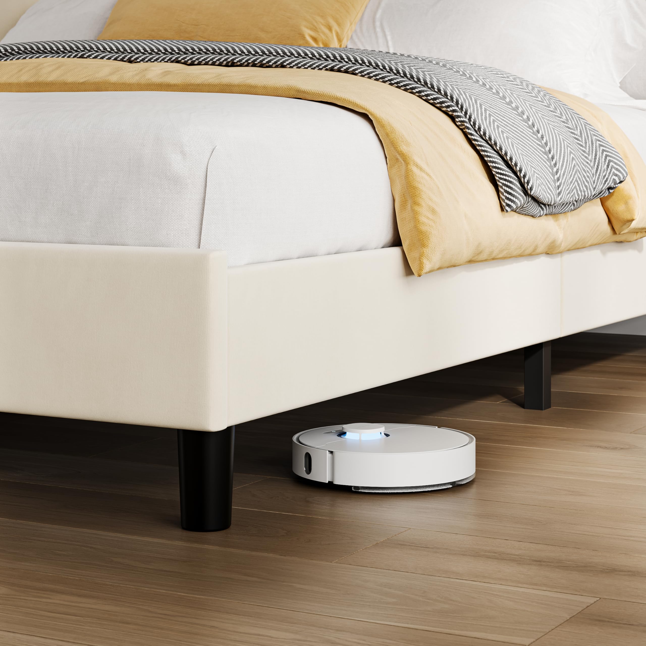 Alt View 1. Homhougo - King Size Bed Frame with Headboard Adjustable, Linen Upholstered King Platform Bed with Headboard - Beige.