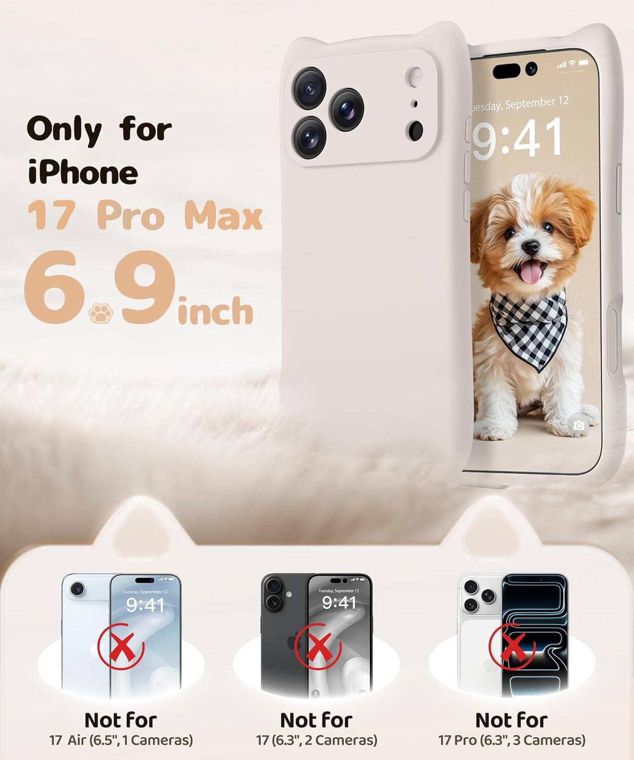 Only for iPhone 17 Pro Max 6.9 inch  
Tuesday, September 12 9:41  

Not for 17 Air (6.5", 1 Camera)  
Not for 17 (6.3", 2 Cameras)  
Not for 17 Pro (6.3", 3 Cameras)