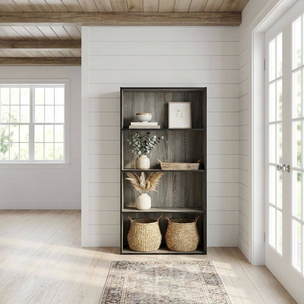 Angle. FurniFact - Wooden Bookcase with Adjustable Shelves for Home Office Storage - French Oak.