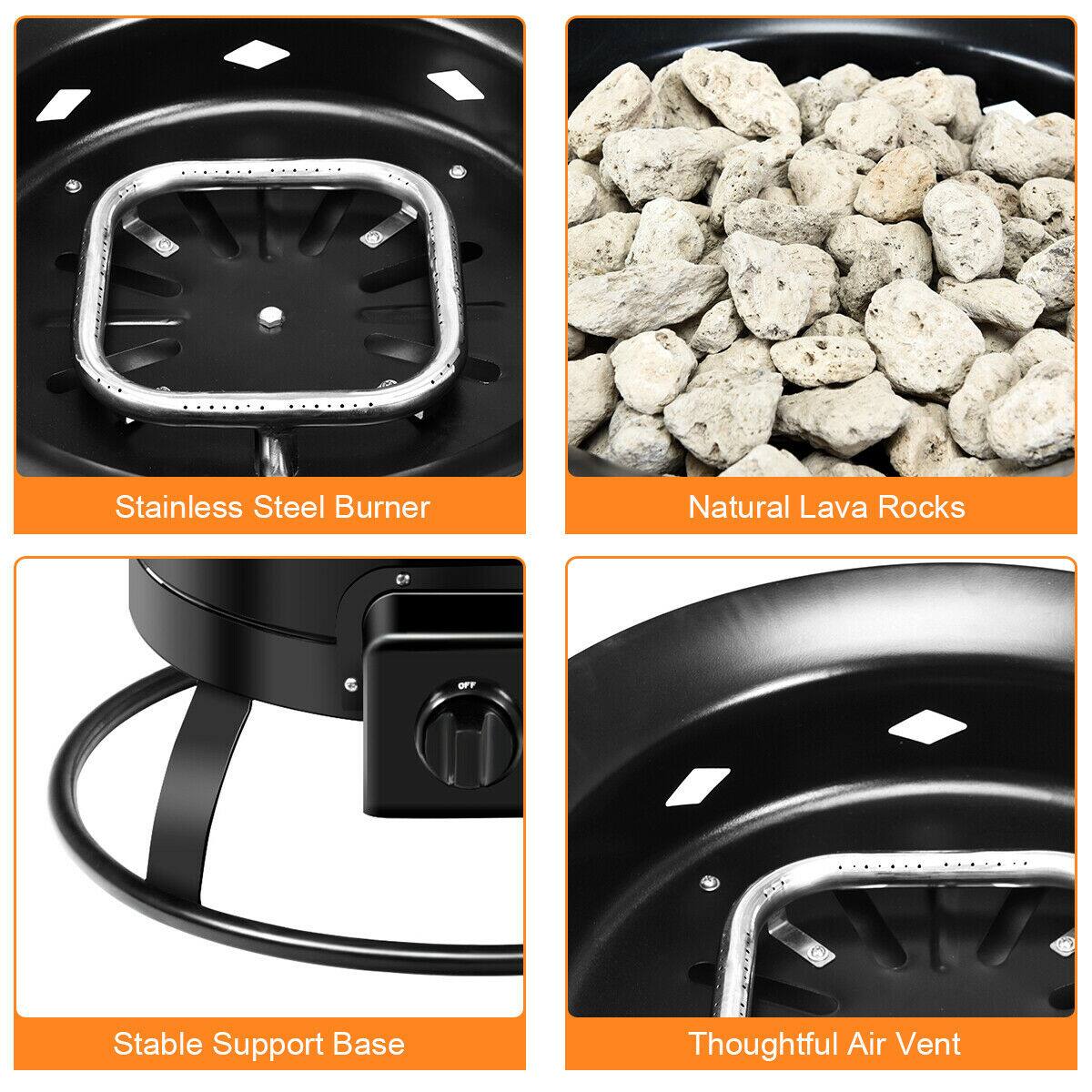 Stainless Steel Burner
Natural Lava Rocks
Stable Support Base
Thoughtful Air Vent