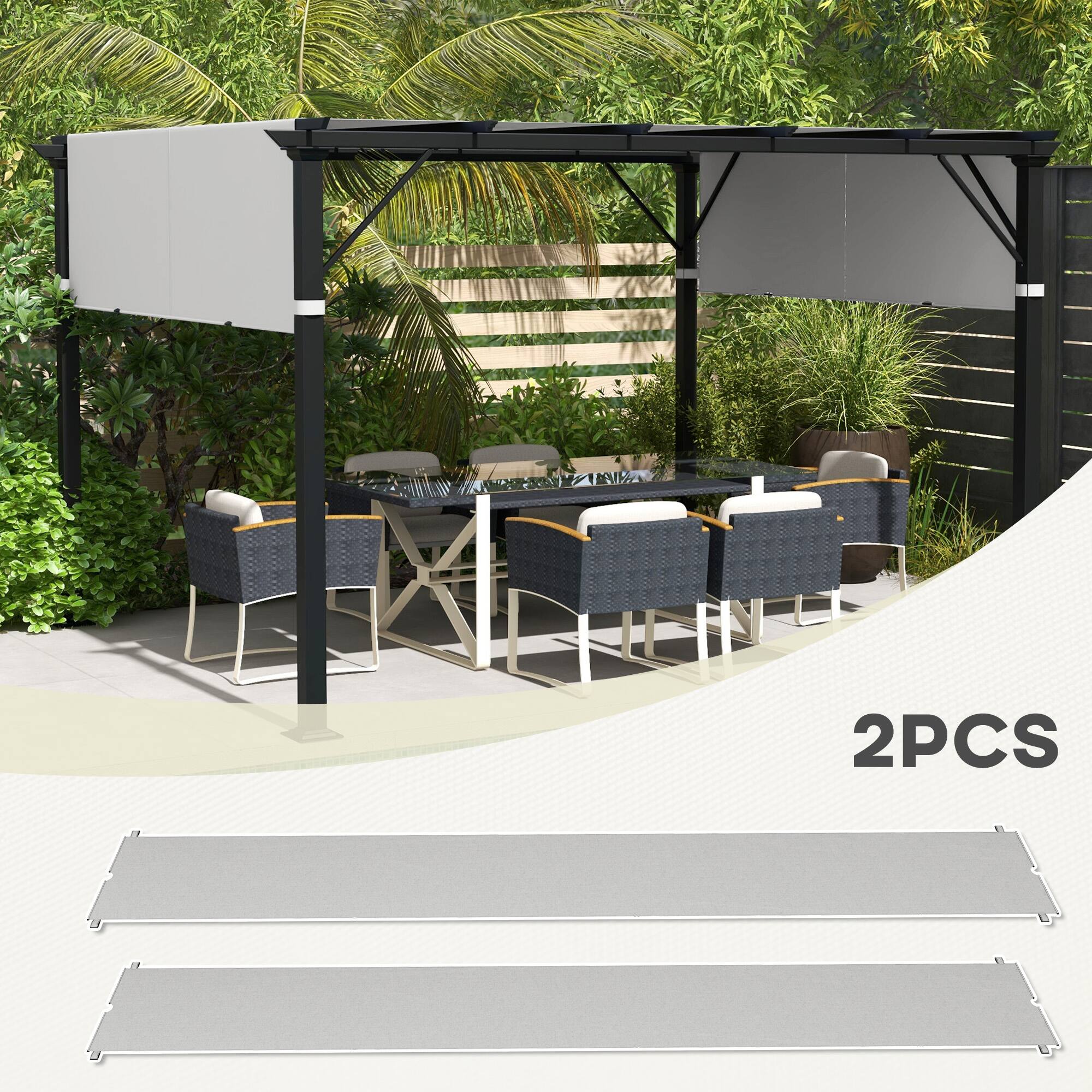 Back. Outsunny - 2 PCS 4 x 16ft Pergola Canopy Replacement, UV Protection Pergola Shade Cover, Easy to Install for 10 x 10ft - Light Gray.