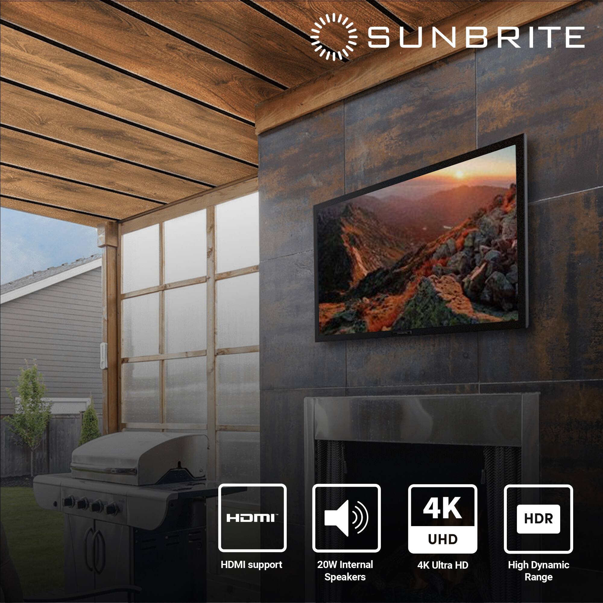 SUNBRITE HDMI 4K UHD HDR HDMI support 20W Internal Speakers 4K Ultra HD High Dynamic Range