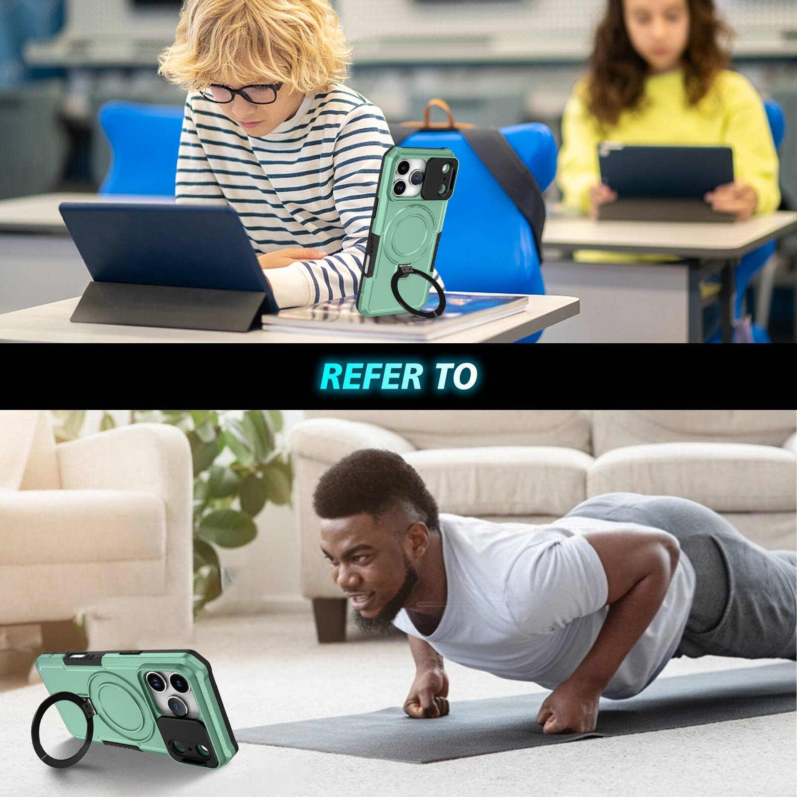 Alt View 6. UUCOVER - For Apple iPhone 17 Pro Magnetic Kickstand Case with Slide Lens Cover, Ring Compatible with MagSafe, Shockproof Cover - Lightgreen.
