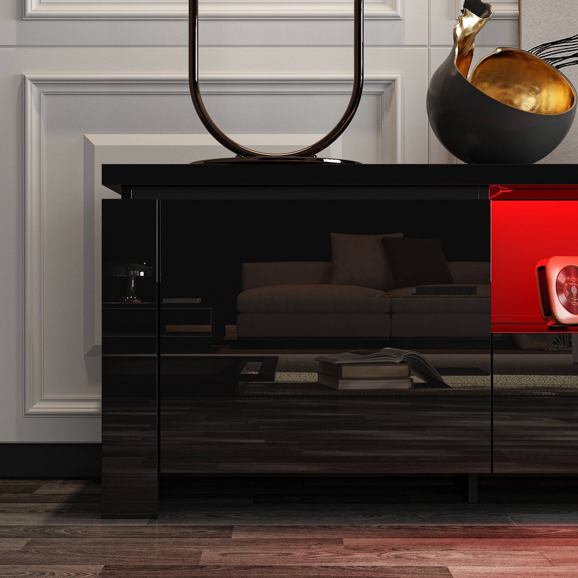 Back. Famapy - Famapy High - Gloss TV Console: 70 - Inch TV Fit, Cable Management & Modern Flair - Black.