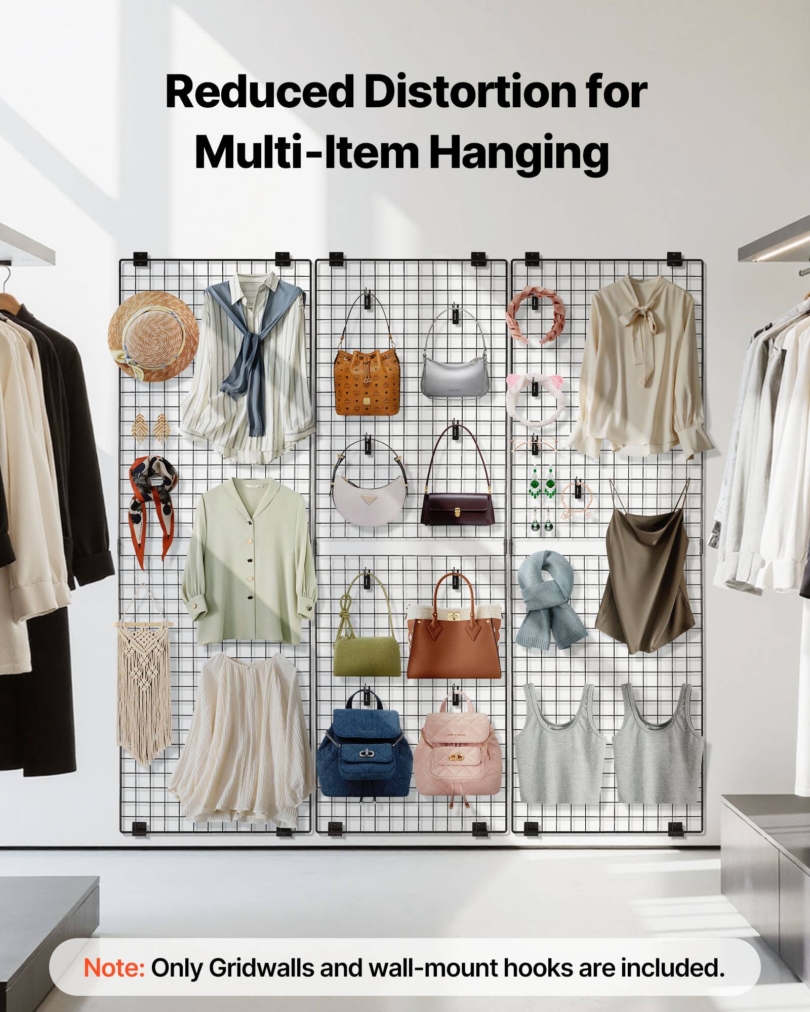 Reduced Distortion for Multi-Item Hanging

Note: Only Gridwalls and wall-mount hooks are included.
