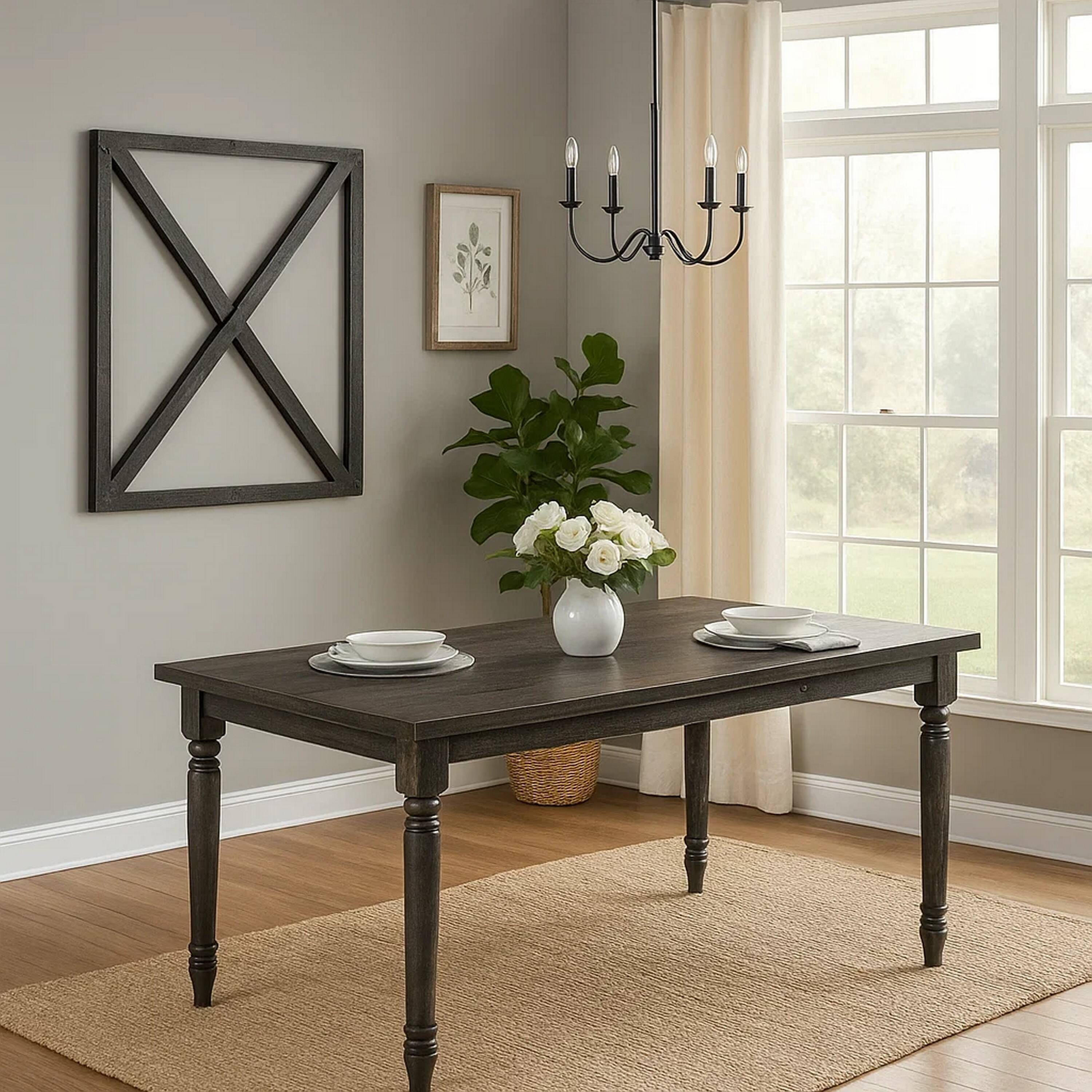 Alt View 3. Manhattan Lane - Rustic Style Wooden Dining Table with Rectangular Top and Turned Legs - Gray.