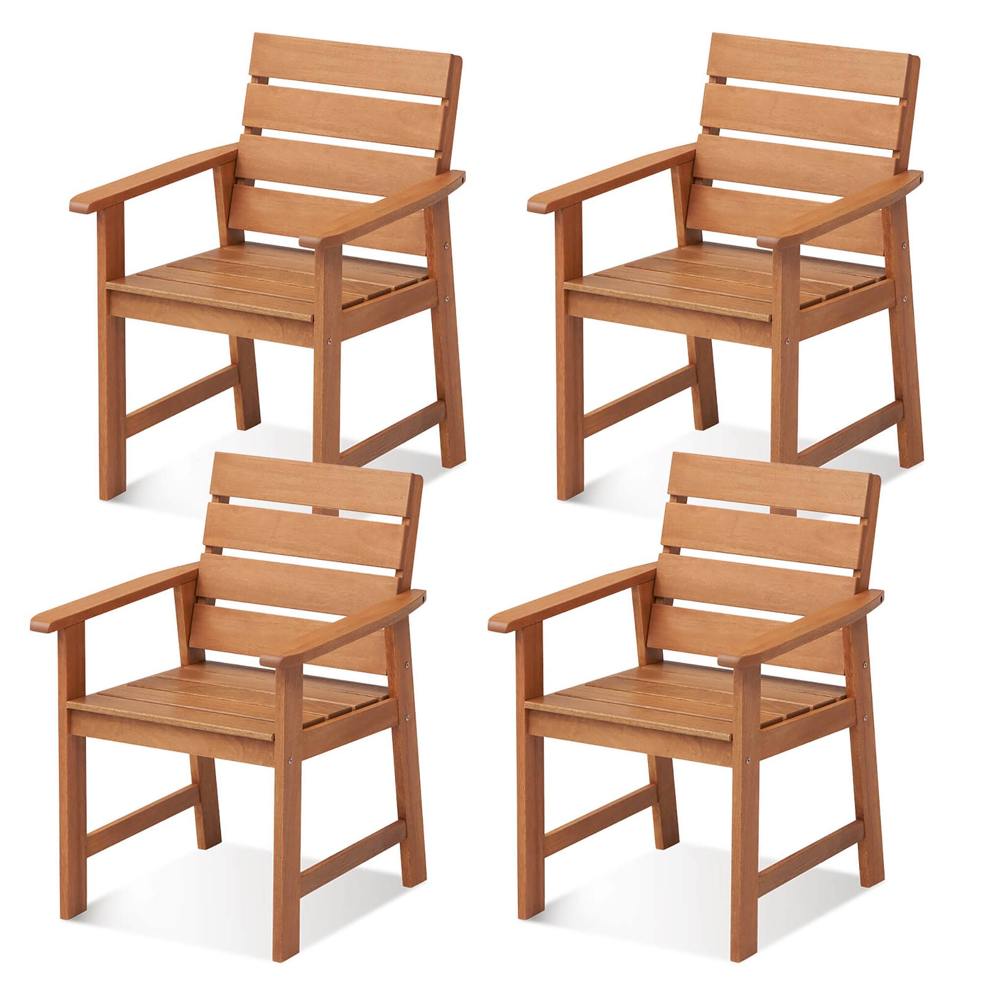 Front. Gymax - Gymax 4PCS Hardwood Chair Wood Dining Armchairs Breathable Slatted Seat Garden Patio - Natural.