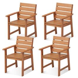 Gymax - 4PCS Hardwood Chair Wood Dining Armchairs Breathable Slatted Seat Garden Patio - Natural