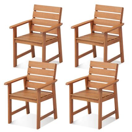 Front. Gymax - Gymax 4PCS Hardwood Chair Wood Dining Armchairs Breathable Slatted Seat Garden Patio - Natural.