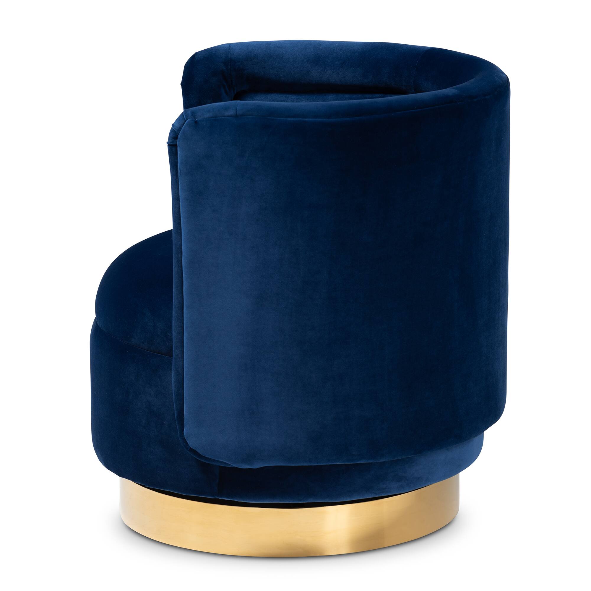 Left. Baxton Studio - Saffi Glam and Luxe Velvet Fabric Upholstered Gold Finished Swivel Accent Chair - Royal Blue/Gold.