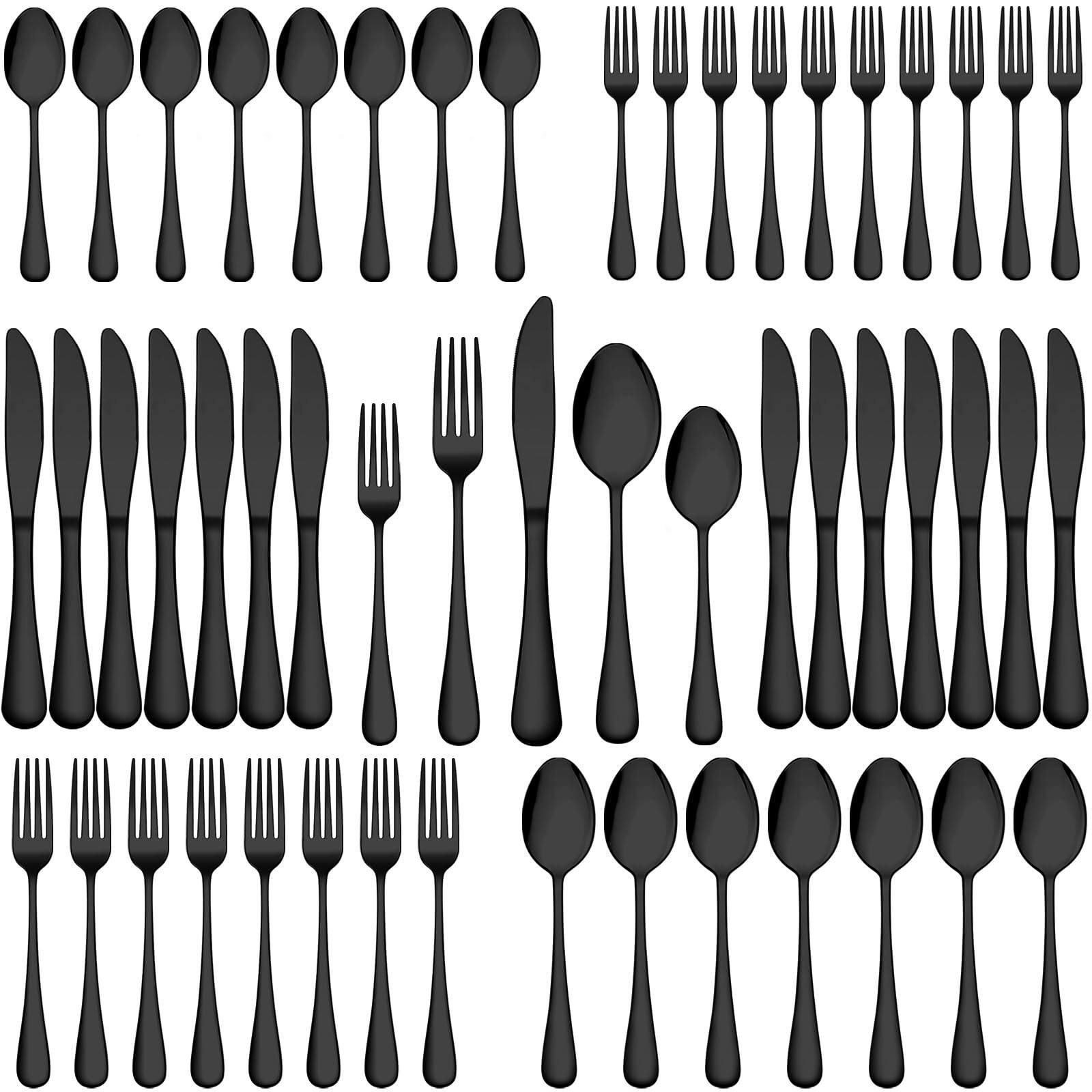 Front. Dazzed Corner - 40-Piece Silverware Set, Stainless Steel Flatware Set Service for 8 - Black.