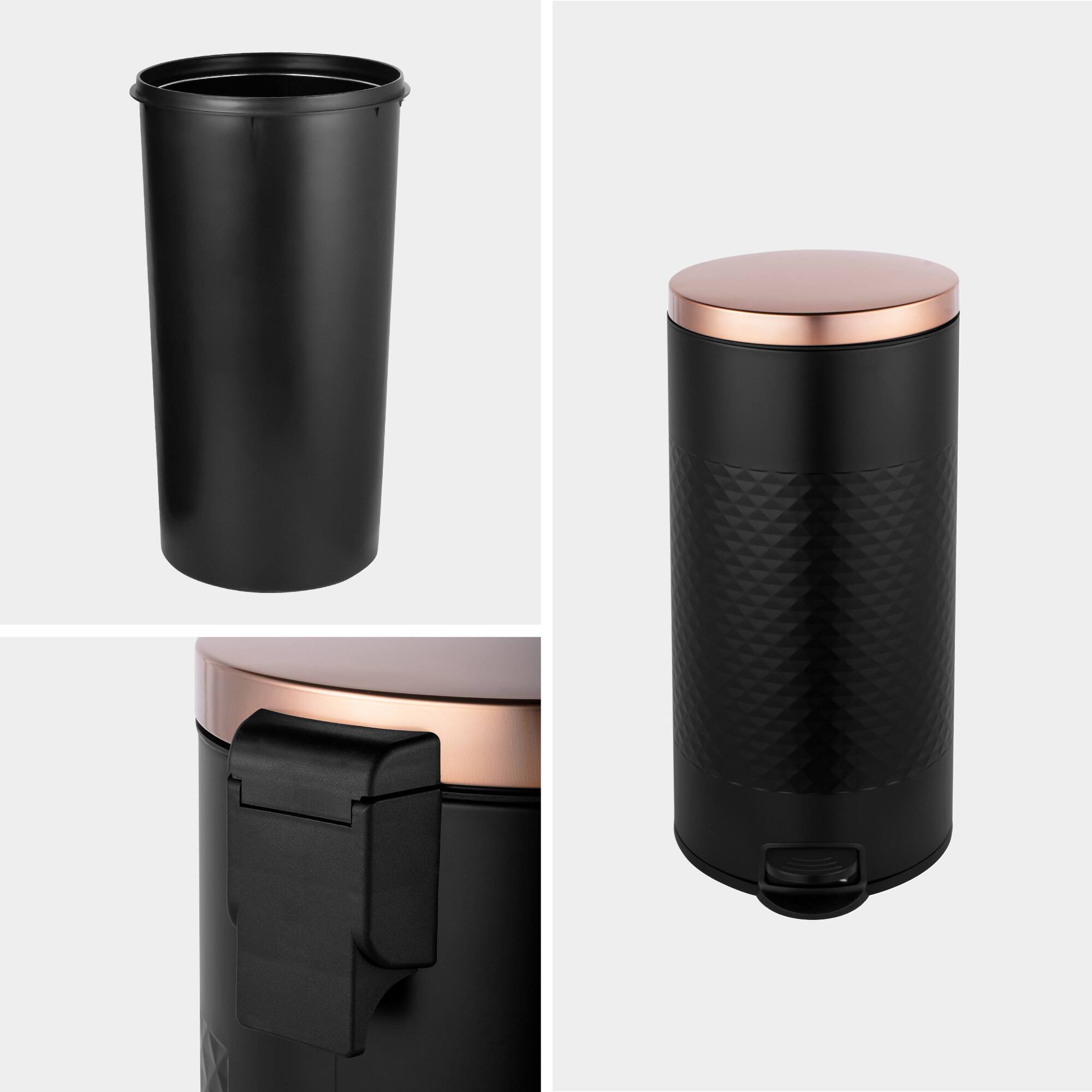 Alt View 4. Innovaze - 8 Gal./30 Liter Black Carbon Steel Step-On Trash Can with Diamond Texture – Kitchen & Home Use - Black.