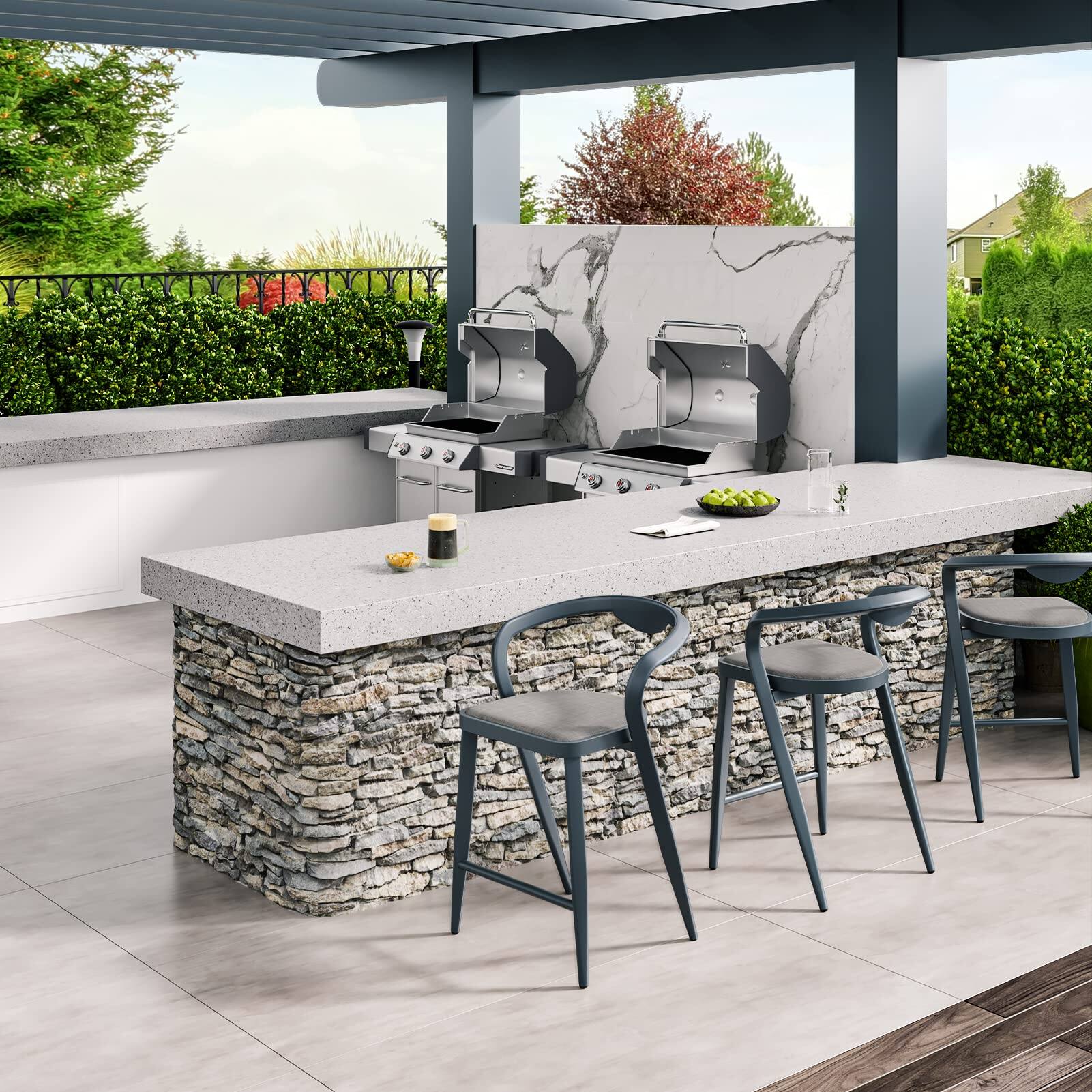 Alt View 4. Homhougo - Outdoor Counter Height Bar Stools Chairs Set of 2 - Gray.