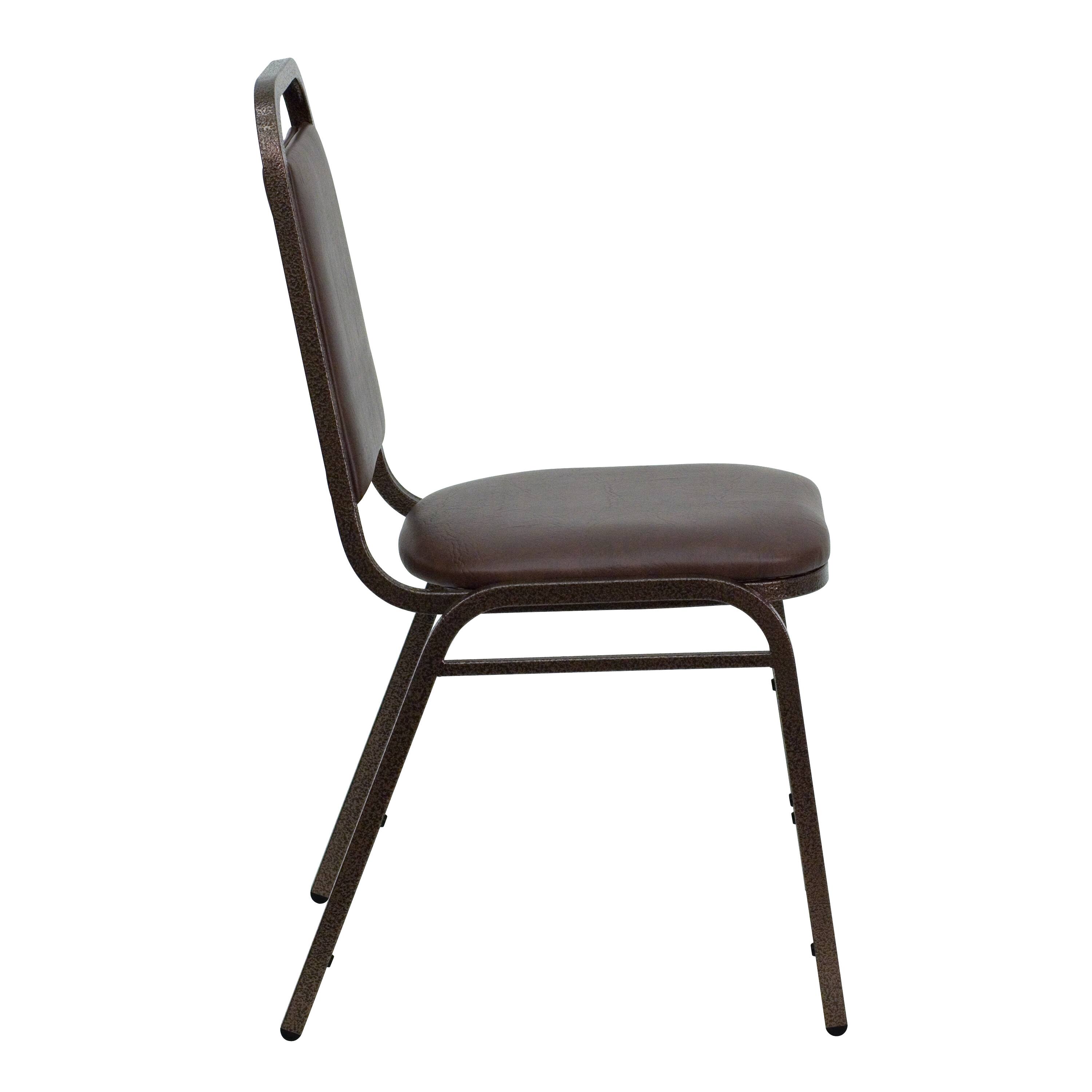 Alt View 7. Emma + Oliver - 4 Pack Trapezoidal Back Stacking Banquet Chair - Brown Vinyl/Copper Vein Frame.