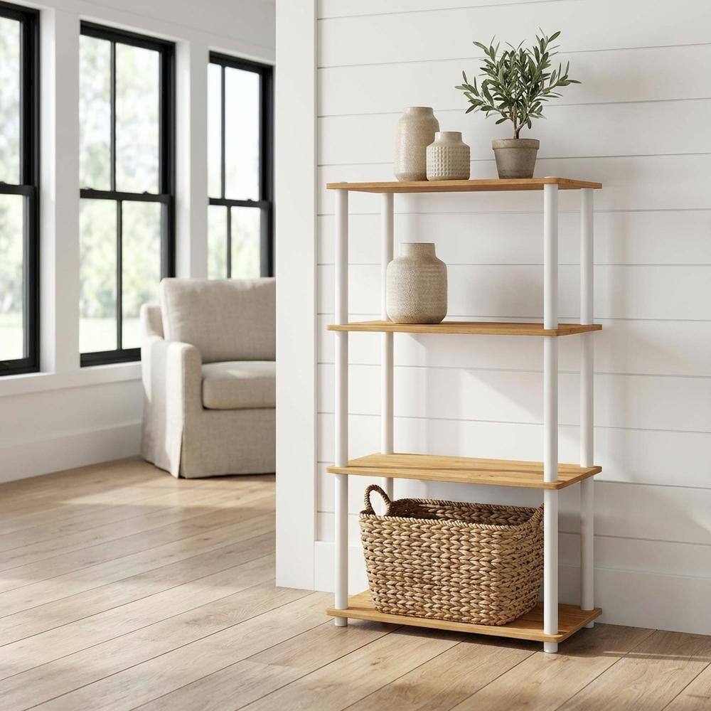 Angle. FurniFact - Wooden Bookcase with Open Shelves for Home Office Storage - Sonoma Oak/White.