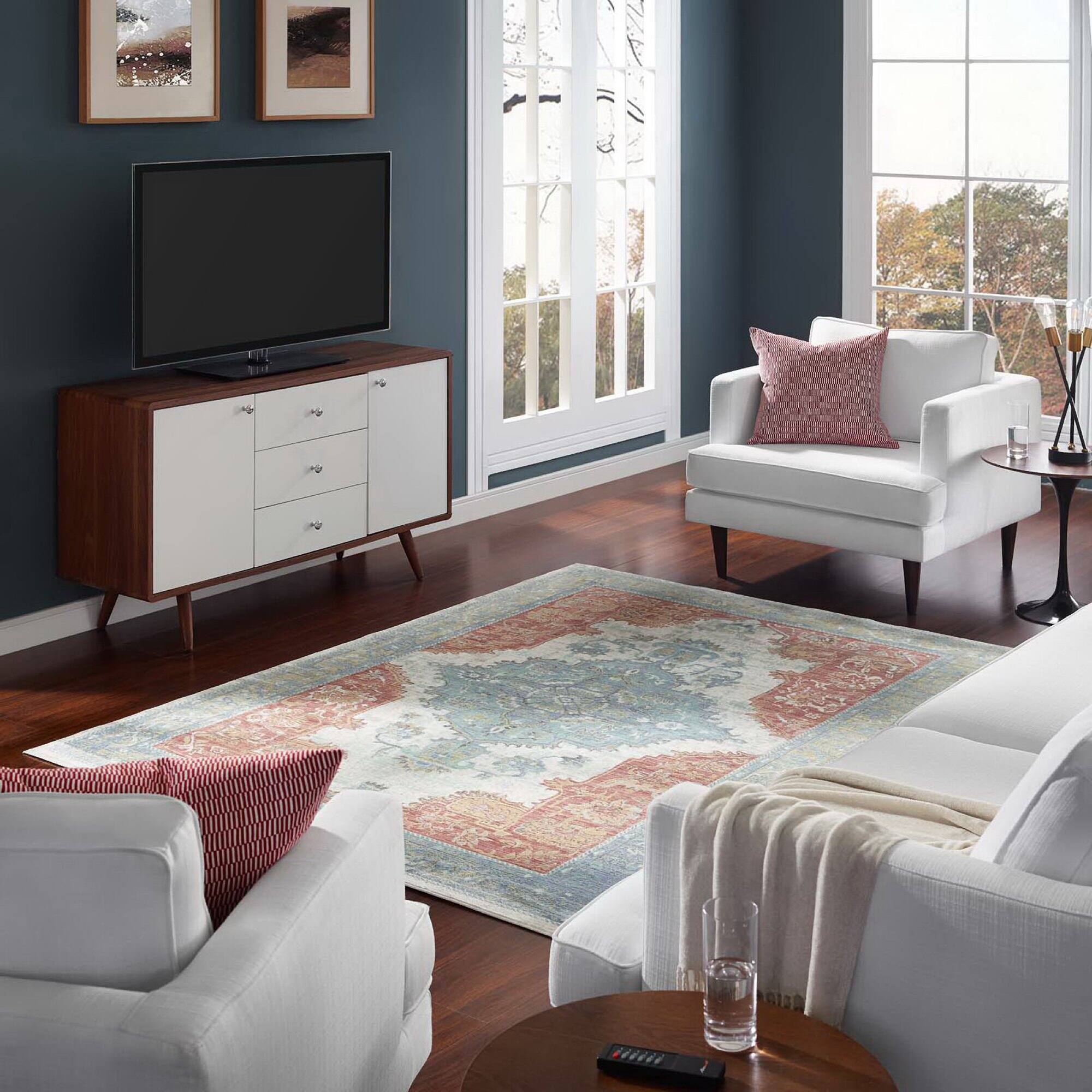 Front. Modway - Citlali Distressed Southwestern Aztec Area Rug - Multicolored.