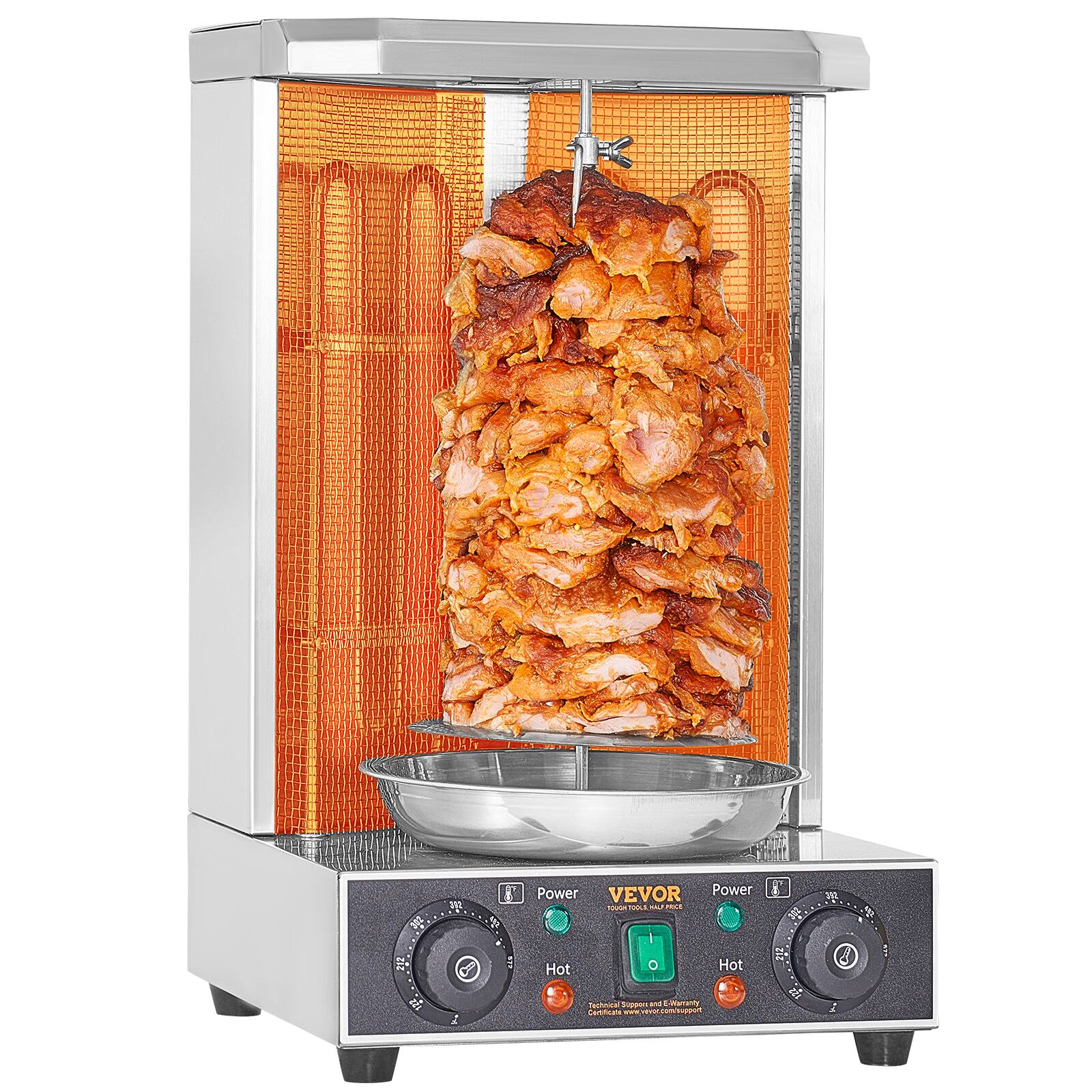 VEVOR - Shawarma Grill Machine, 13lbs Capacity, Chicken Shawarma Cooker Machine with 2 Burners - Silver