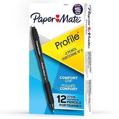 Paper Mate Profile  
2 PENCILS PORTEMINES N°2  
COMFORT GRIP POIGNÉE CONFORT  
0.7mm  
12 mechanical PENCILS PORTEMINES