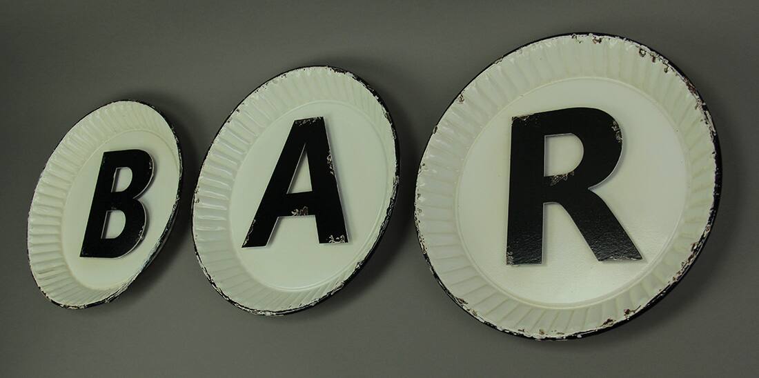 Alt View 1. Zeckos - Black and White Pie Plate Style 3 Piece Bar Sign Set - White.