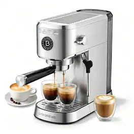 Casabrews - 5418 Basic 20-Bar Espresso Machine with Steam Wand, Stainless Steel - Silver