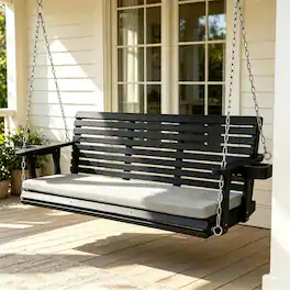 Fortune Candy - Outdoor Wooden Porch Swing, 5 FT Patio Hanging Bench with Cushion, Heavy Duty 880 LBS, Weather-Resistant for Backyard - Black