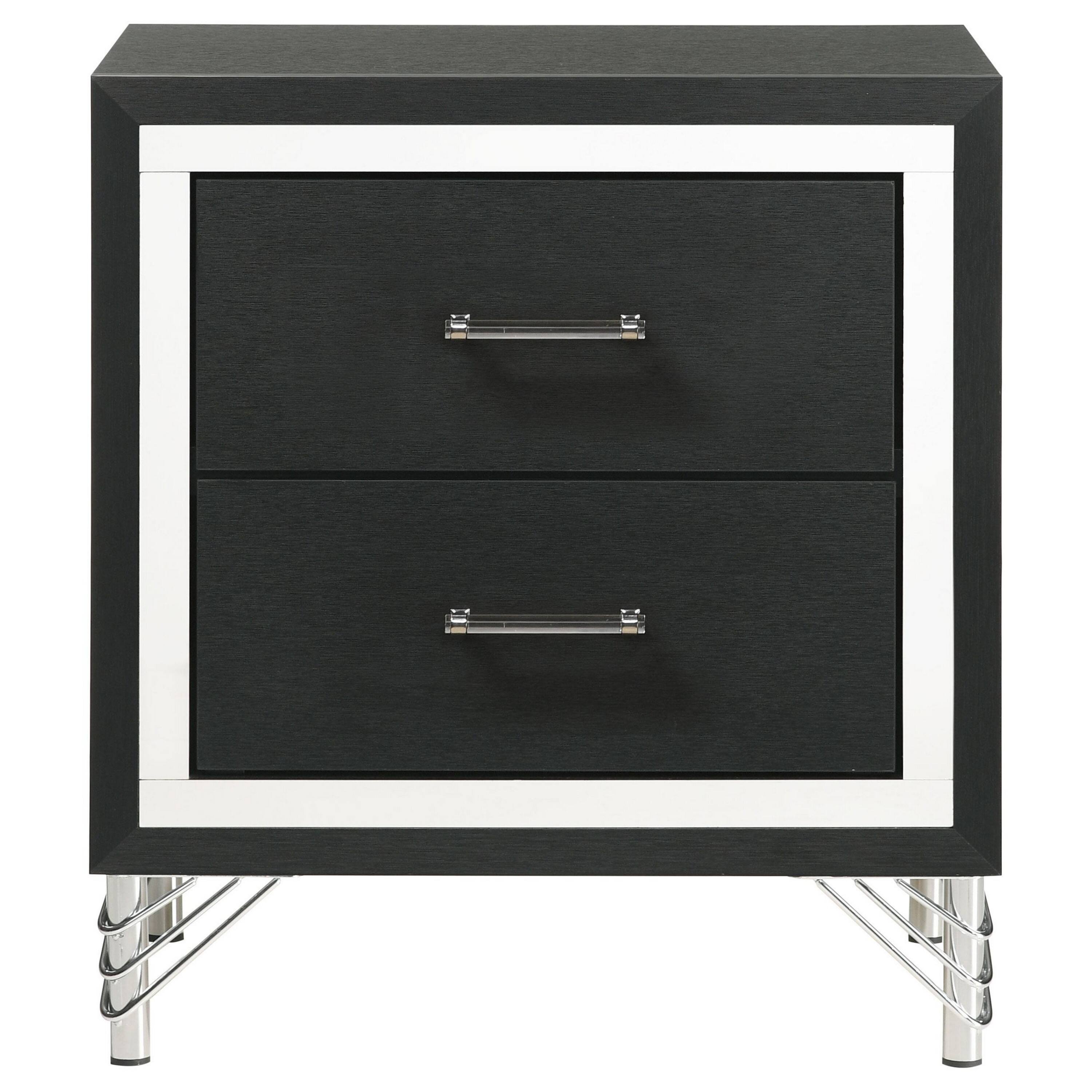 Alt View 1. Manhattan Lane - Jenny Nightstand, 24 Inch 2 Drawers and Chrome Accents - Gray.