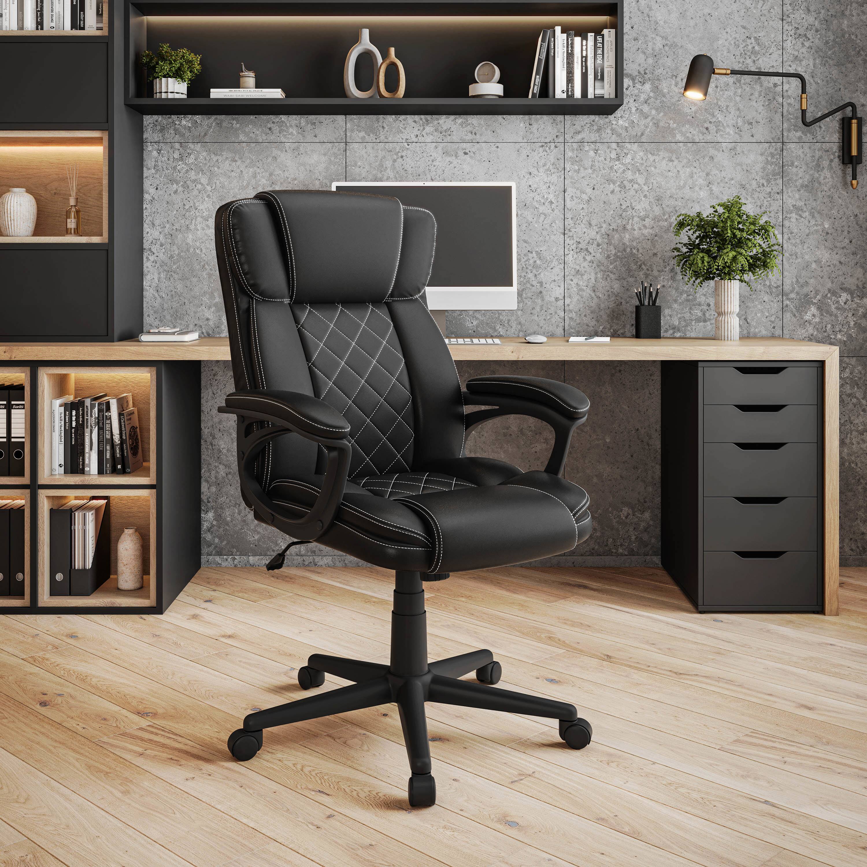 Angle. Spaco - Spaco Executive Ergonomic Office Chair, High Back, Adjustable Height, Lumbar Support, PU Leather, Tilt, Home Office - Black.