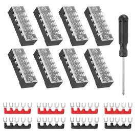 Unique Bargains - Screw Terminal Block 5 Positions, Dual Row, 600V 15A, with Screwdriver & Terminals, 8 Sets - Black