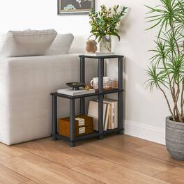 HOMLUX - 3-Tier 19.88" L-Shaped Corner Shelf Open Shelves for Display for Living Room and Office Organization - Espresso & Black