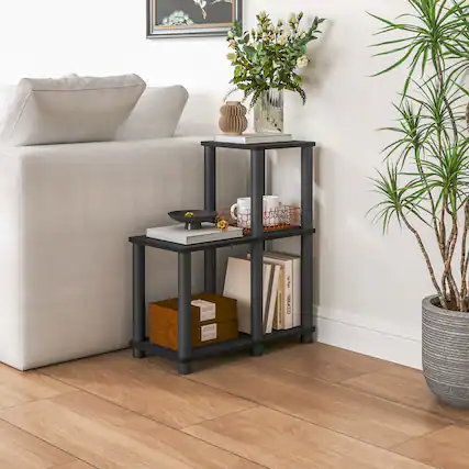 Front. HOMLUX - 3-Tier 19.88" L-Shaped Corner Shelf Open Shelves for Display for Living Room and Office Organization Espresso & Black - Espresso & Black.