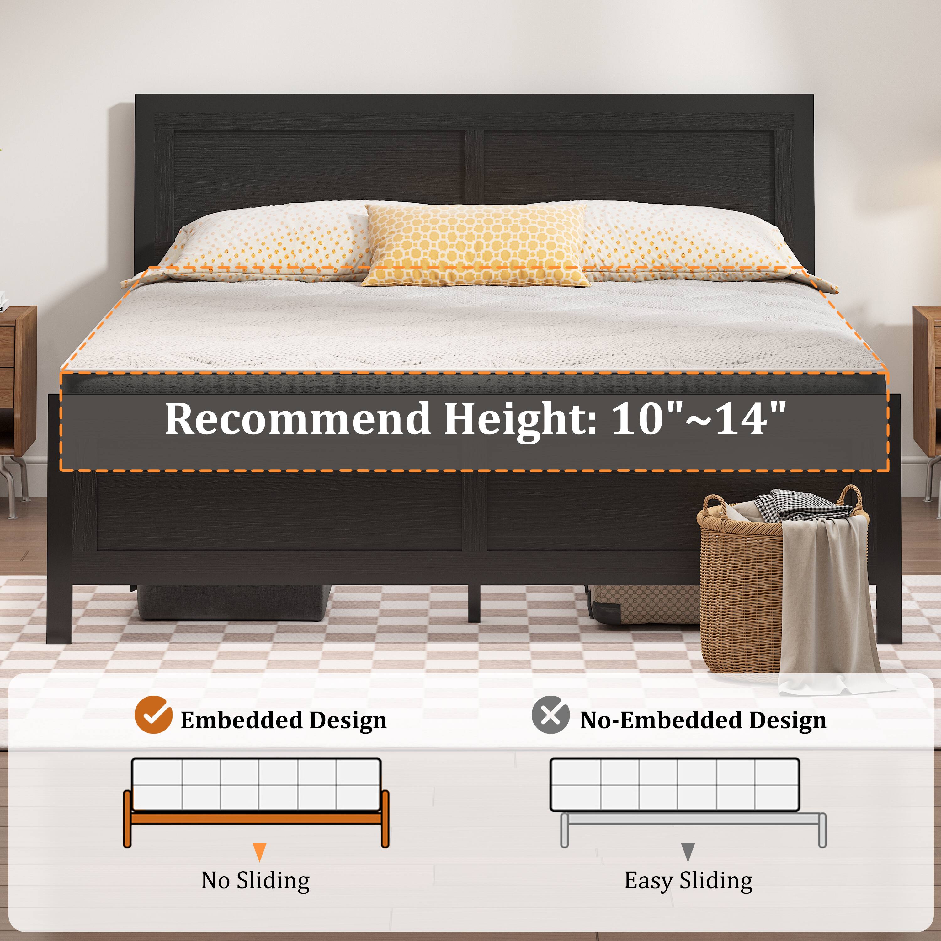 Recommend Height: 10"~14"

Embedded Design: No Sliding

No-Embedded Design: Easy Sliding