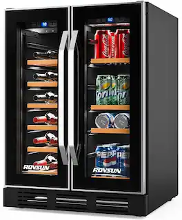 Winado - Dual Zone Wine and Beverage Refrigerator, 34 Bottle Wine Fridge with Independent Temperature Control & 2 Glass Door - Black