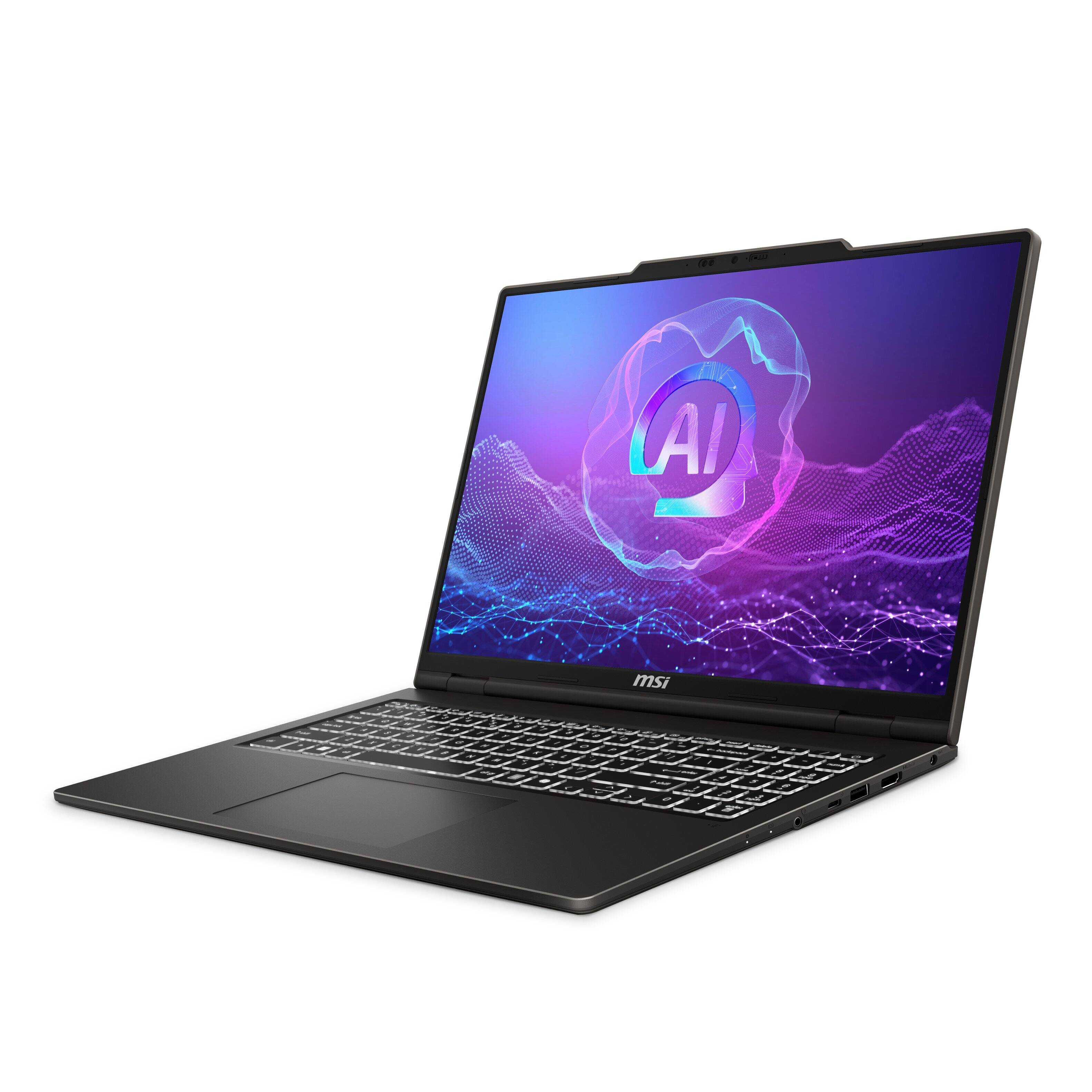 Angle. MSI - MSI Venture A16 AI+ 16” FHD+ Touchscreen Laptop - AMD Ryzen AI 9 365 2025 - AMD Radeon Graphics - 32GB RAM - 1TB Storage - Solid Gray.