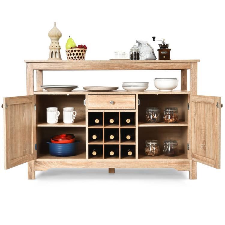 Angle. Hivvago - Wood Sideboard Dining Buffet Server Cabinet with Wine Rack and Storage Shelf - Natural.