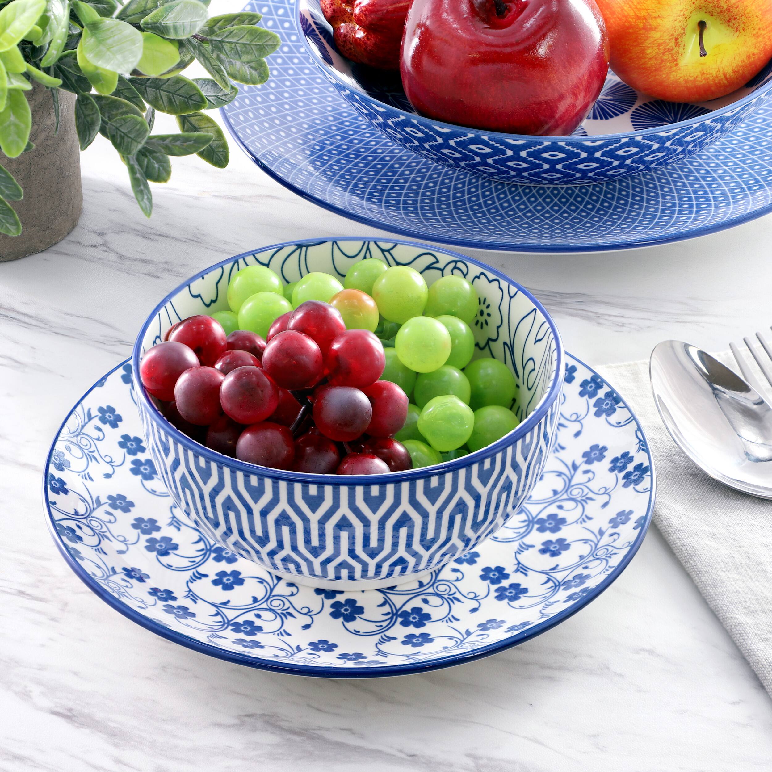 Alt View 7. Elama - Elama Aurora 16 Piece Assorted Porcelain Double Bowl Dinnerware Set in Blue - Blue.