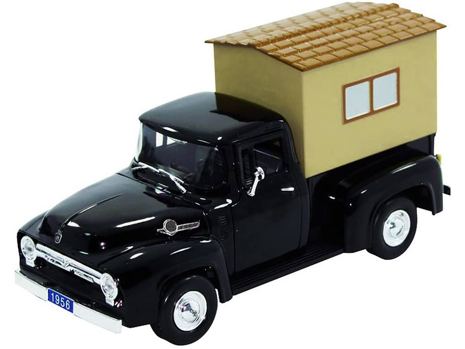 Alt View 1. Signature Models - 1956 Ford F-100 Pickup Truck Black with Camper 1/32 Diecast Model Car by Signature Models.