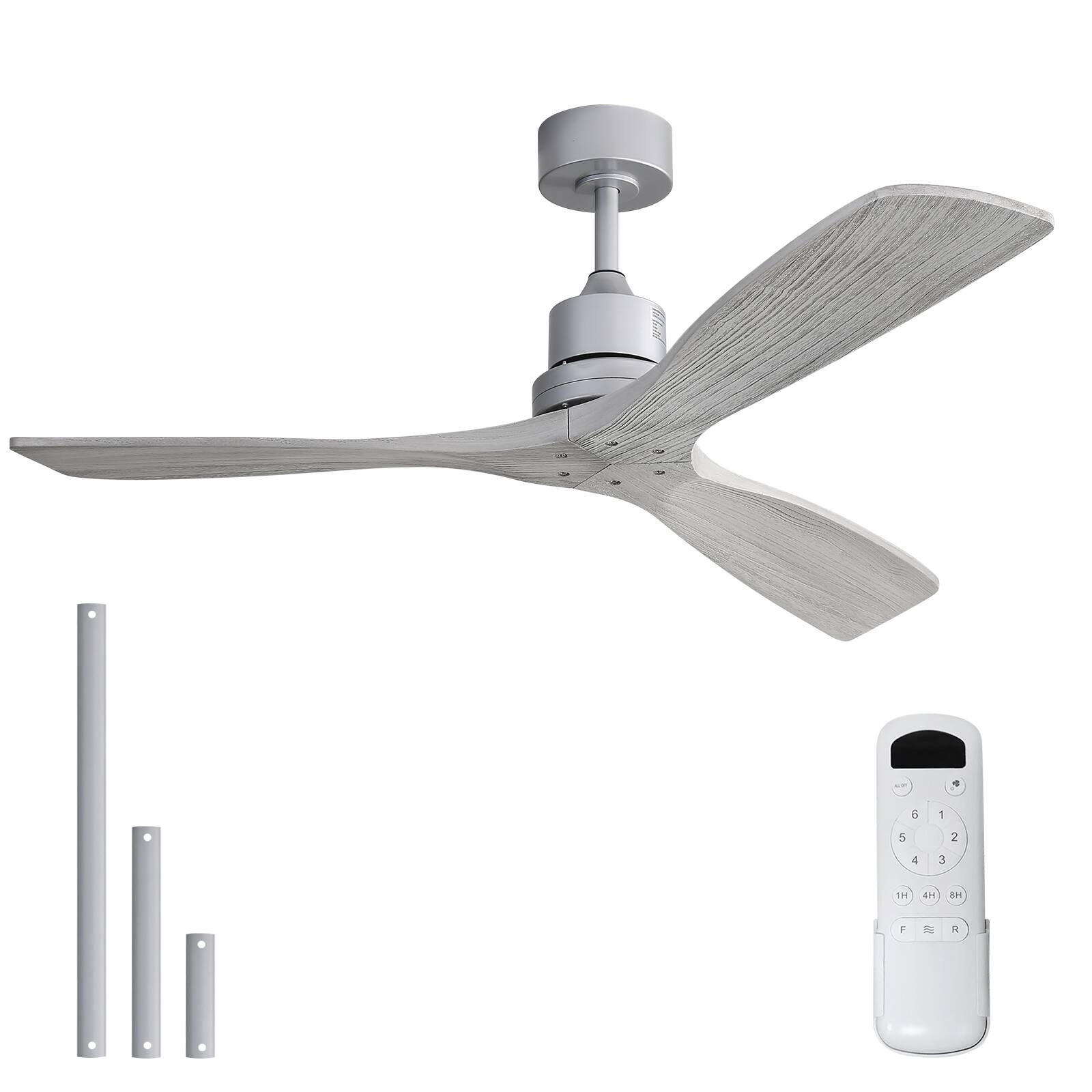 Alt View 5. Sofucor - Solid Wood Ceiling Fans Without Light 52 Inch In/Outdoor Bedroom Ceiling Fan No Light - Silver.