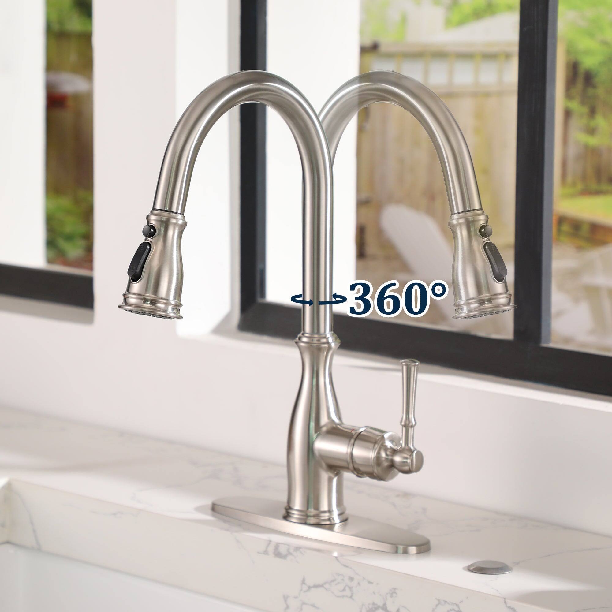 Alt View 5. Boyel Living - 3-Spray Patterns Single Handle Pull Down Sprayer Kitchen Faucet with Deck Plate and Ceramic Cartridge in Brushed Nickel - Brushed Nickel.