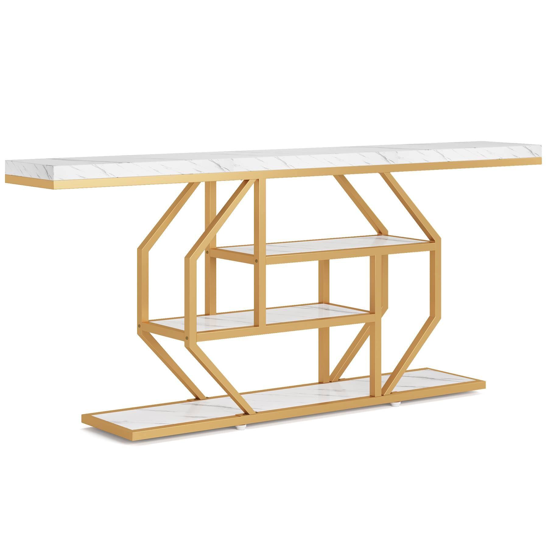 Alt View 4. Tribesigns - Console Table with Engineered Wood Construction, Storage Shelves and Adjustable Feet for Hallway - White.