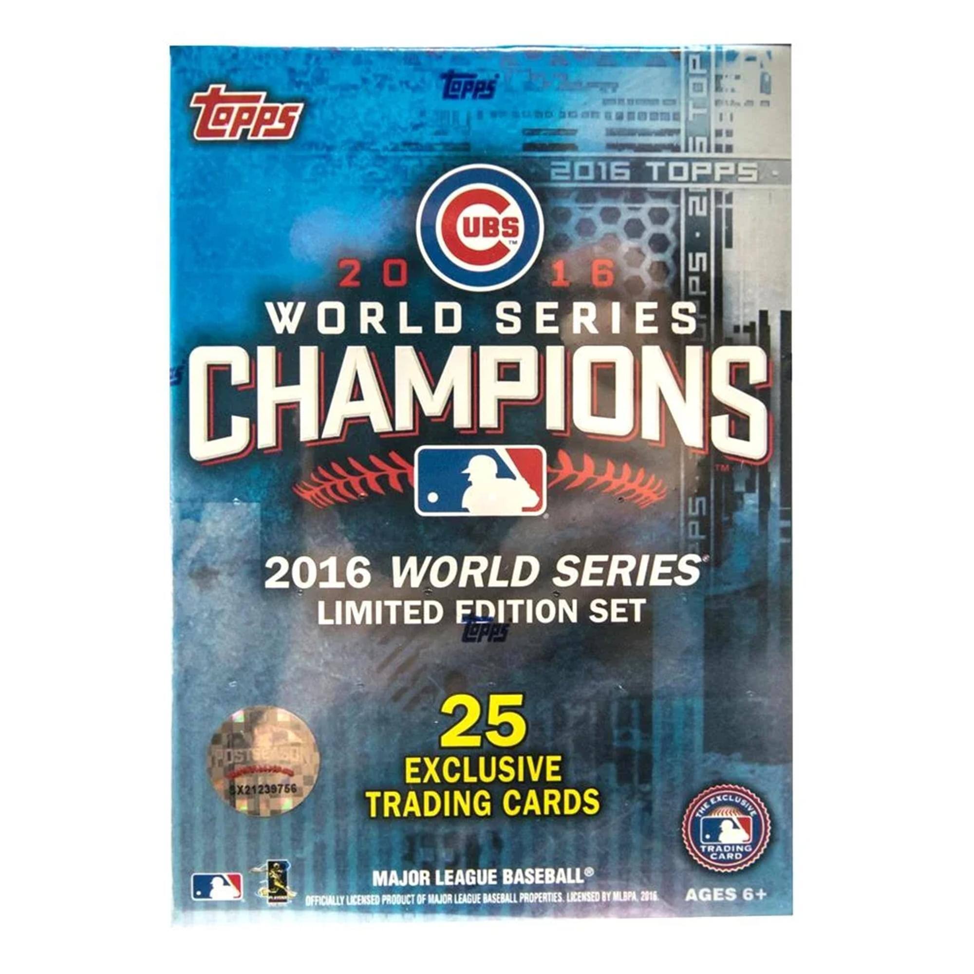 2016 TOPPS WORLD SERIES CHAMPIONS 2016 WORLD SERIES LIMITED EDITION SET 25 EXCLUSIVE TRADING CARDS THE EXCLUSIVE MAJOR LEAGUE BASEBALL OFFICIALLY LICENSED PRODUCT OF MAJOR LEAGUE BASEBALL PROPERTIES LICENSED BY MLAPA 2016 TRADING CARD AGES 6+