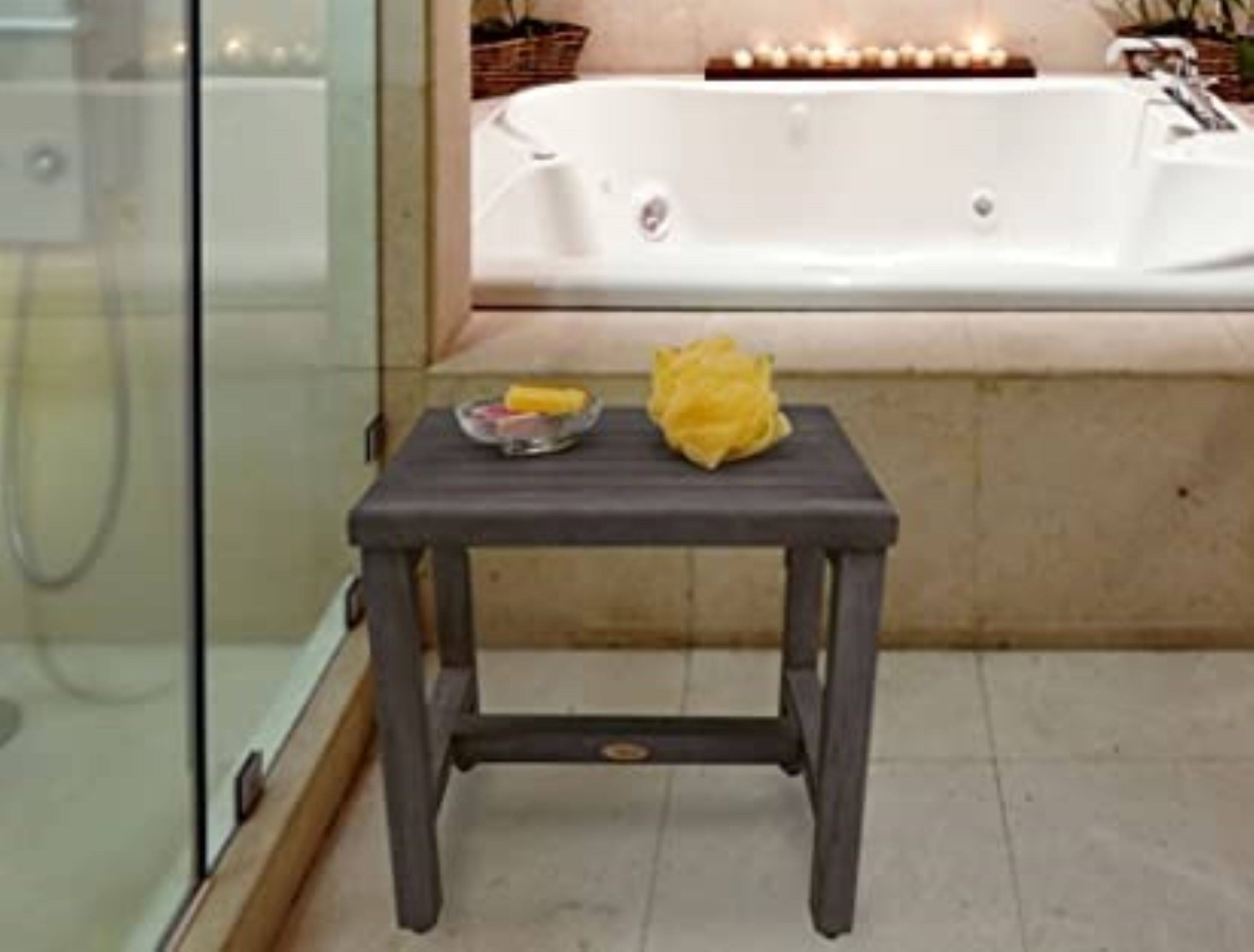 Back. CoastalVogue - CoastalVogue Eleganto 18" Wide Shower Bench in Antique Gray Finish - Antique Gray.