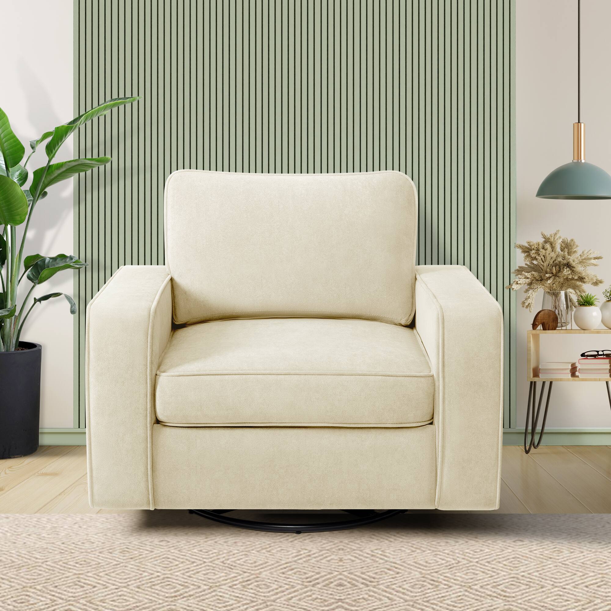 Alt View 3. KERDOM - Swivel Barrel Sofa Chair, Modern Single Sofa Lounge Bucket Armchair, Rotating Accent Sofa Rotation Base, Washable Pillow - Beige.