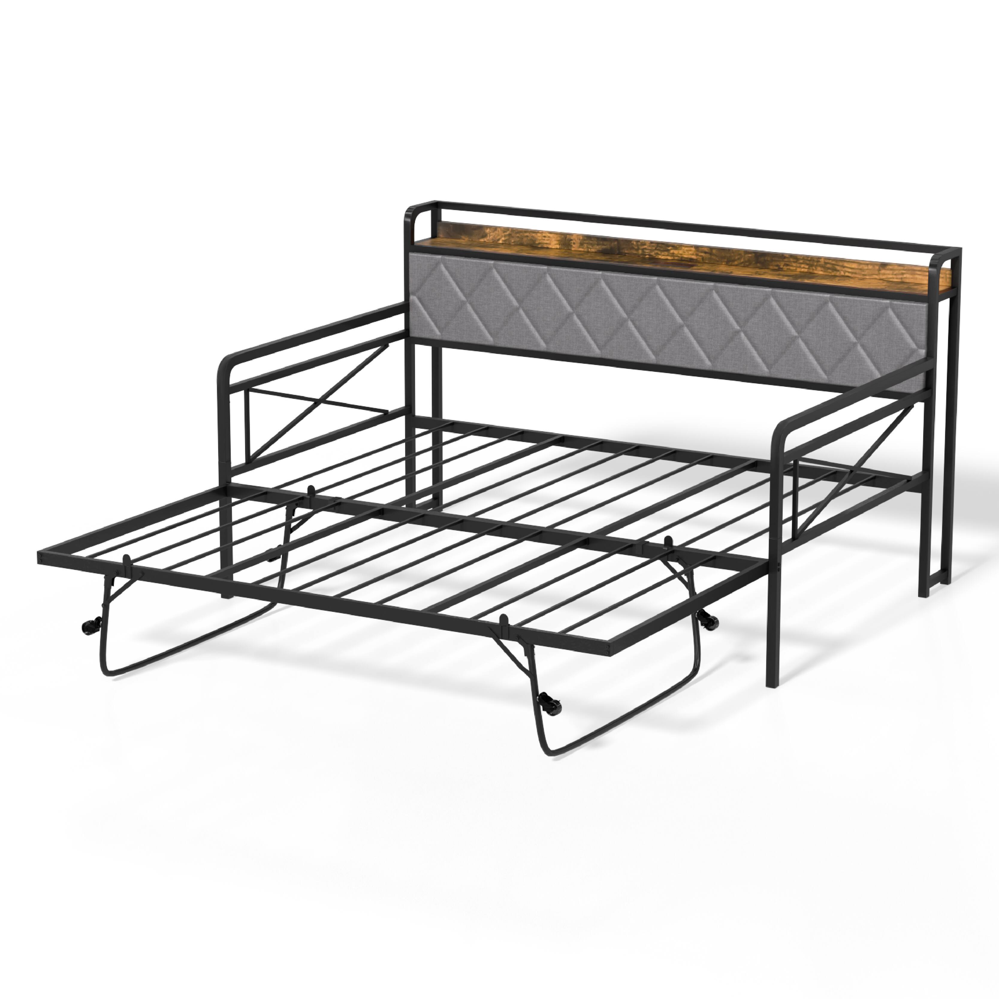 Alt View 1. Winado - Twin Daybed with Trundle Bed Sofa DayBed with LED Light & Charing Station Upholstered Bed Frame with Storage Headboard - Black & Fabric Grey.