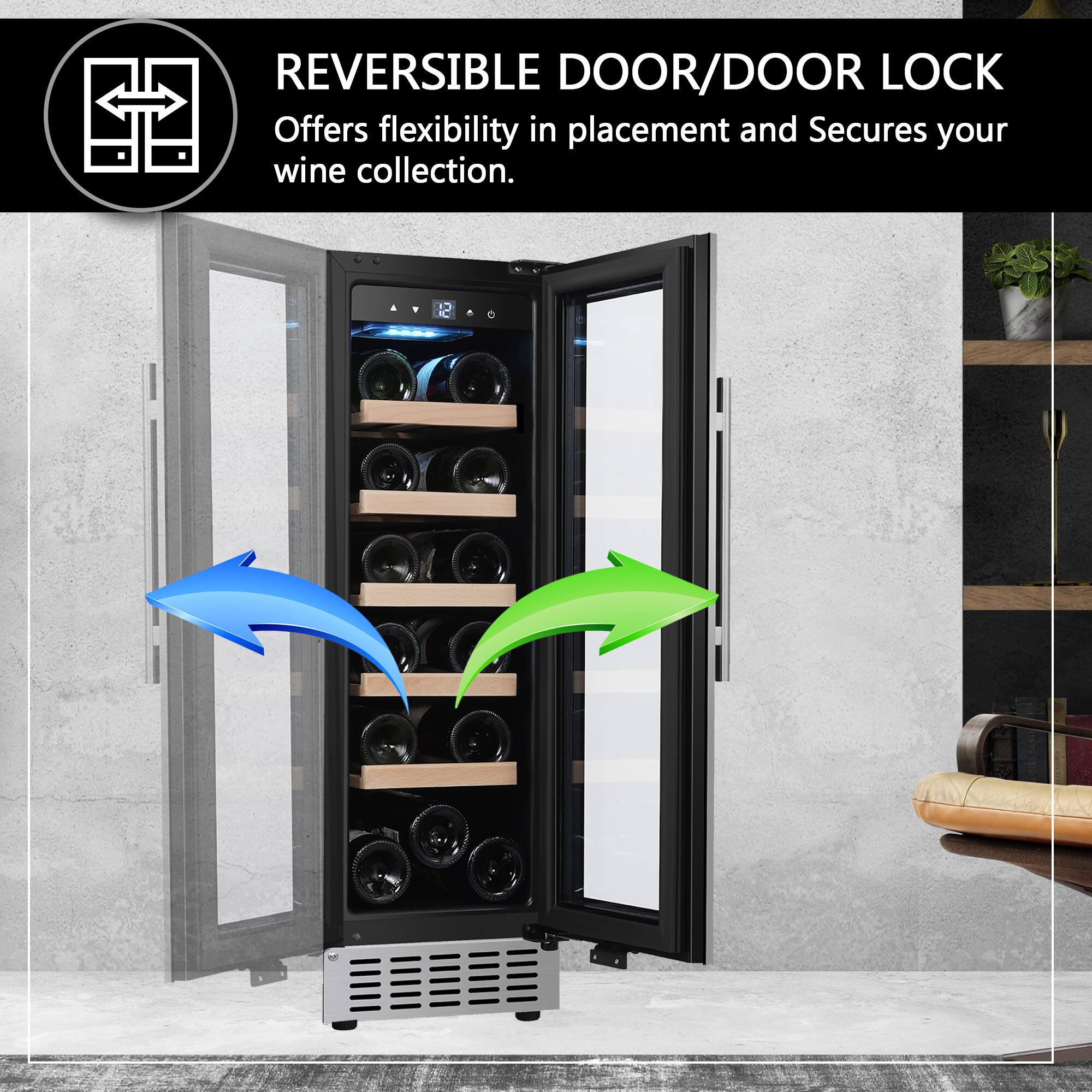 REVERSIBLE DOOR/DOOR LOCK  
Offers flexibility in placement and Secures your wine collection.