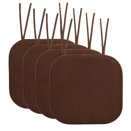 Front. Sweet Home Collection - Honeycomb Memory Foam Non-Slip 16" x 16" Chair Cushion Pad with Ties, 4-Pack - Chocolate.