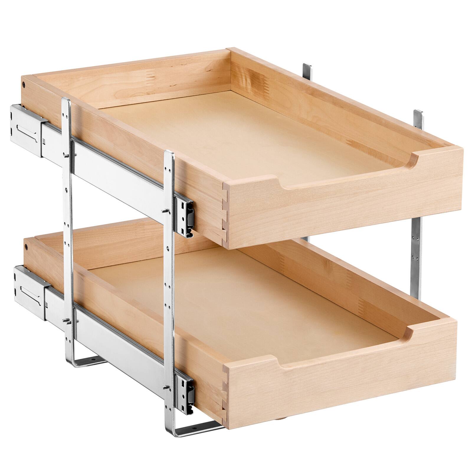 Alt View 5. VEVOR - 2 Tier Pull Out Cabinet Organizer,14"W x 21"D Cabinet Drawer, Soft Close Slide out Shelf, Heavy-Duty Sliding Wood Drawer - Wood.