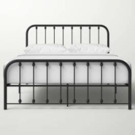 Hivvago - Queen Classic Metal Bed Frame with Rounded Corners Headboard and Footboard - Black